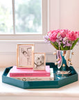 Large Octagonal Lacquered Tray, Peacock Blue
