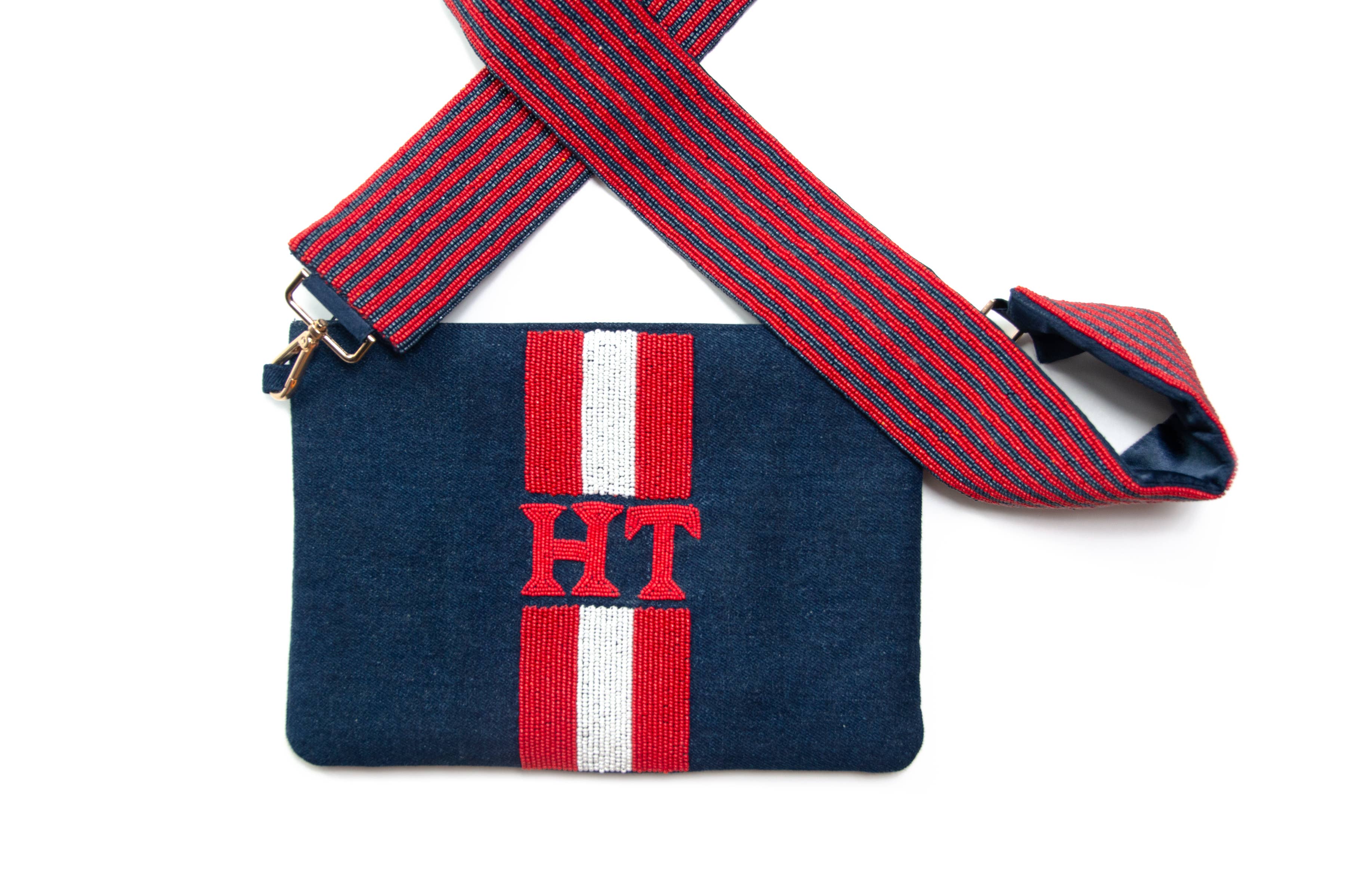 Monogrammed Dark Blue with Red and White Stripe