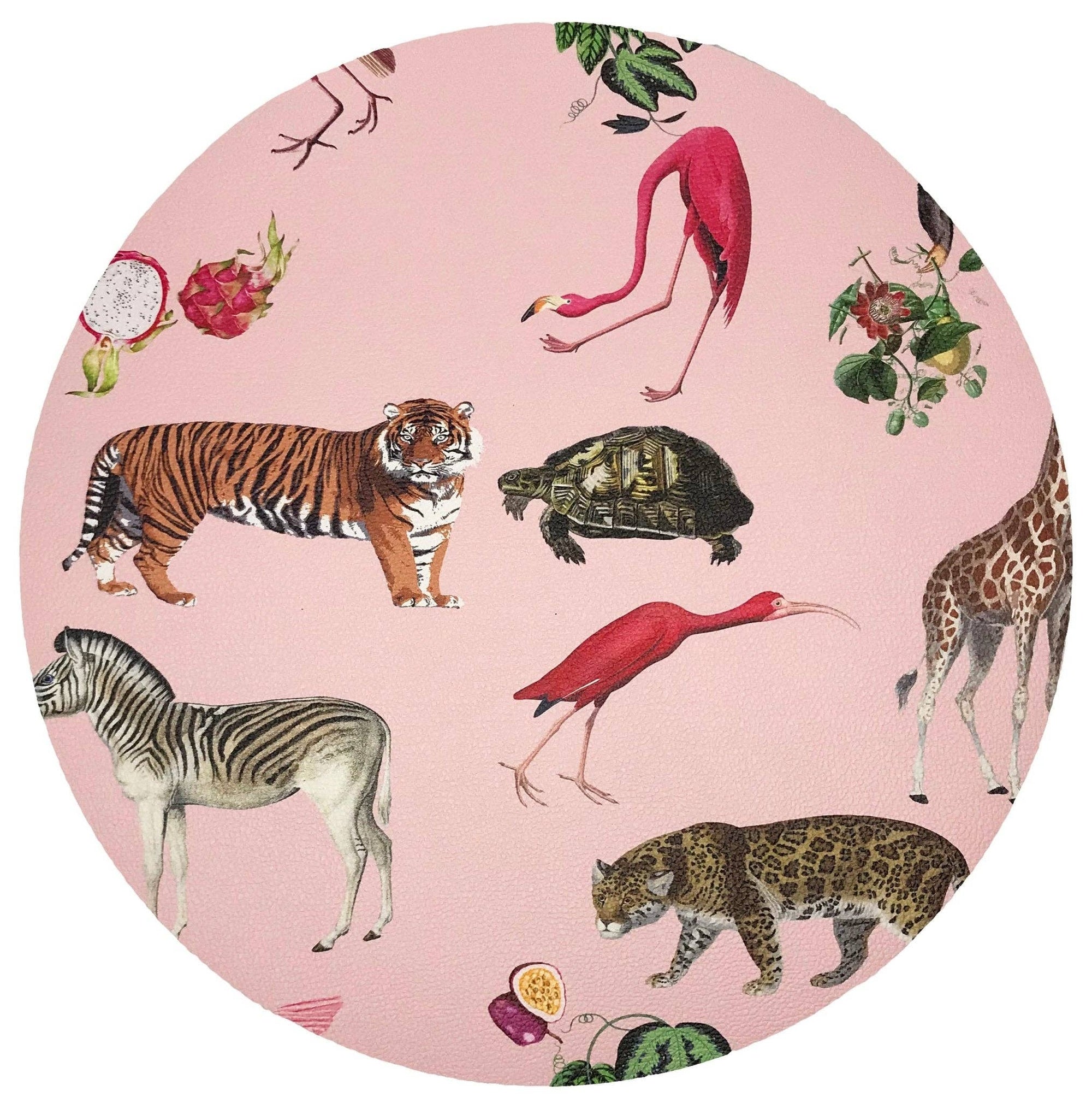 Exotix Flamingo 16" Round Pebble Placemat, Set of 4