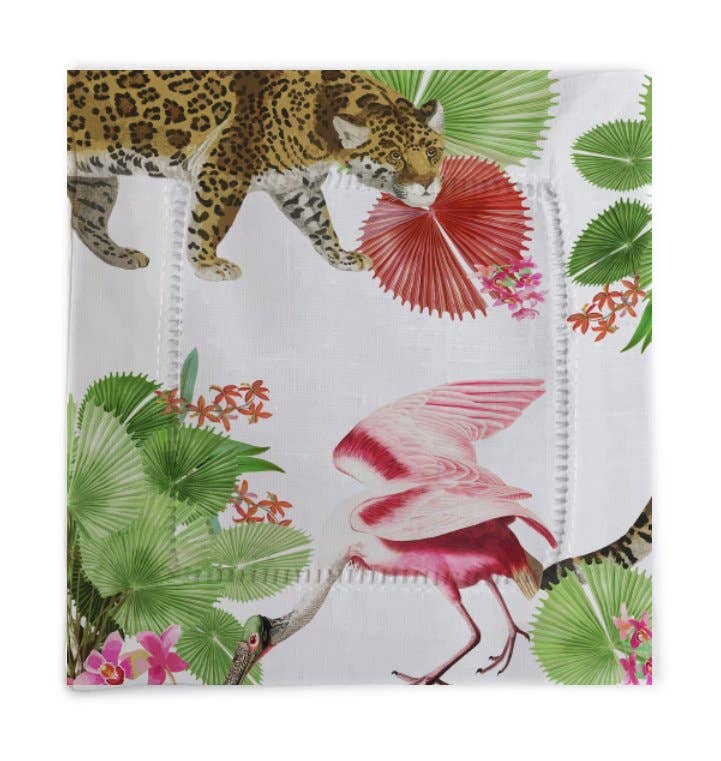 LEOPARD WALK MULTICOLOR 6X6 HEMSTITCH COCKTAIL NAPKINS, SET OF 4