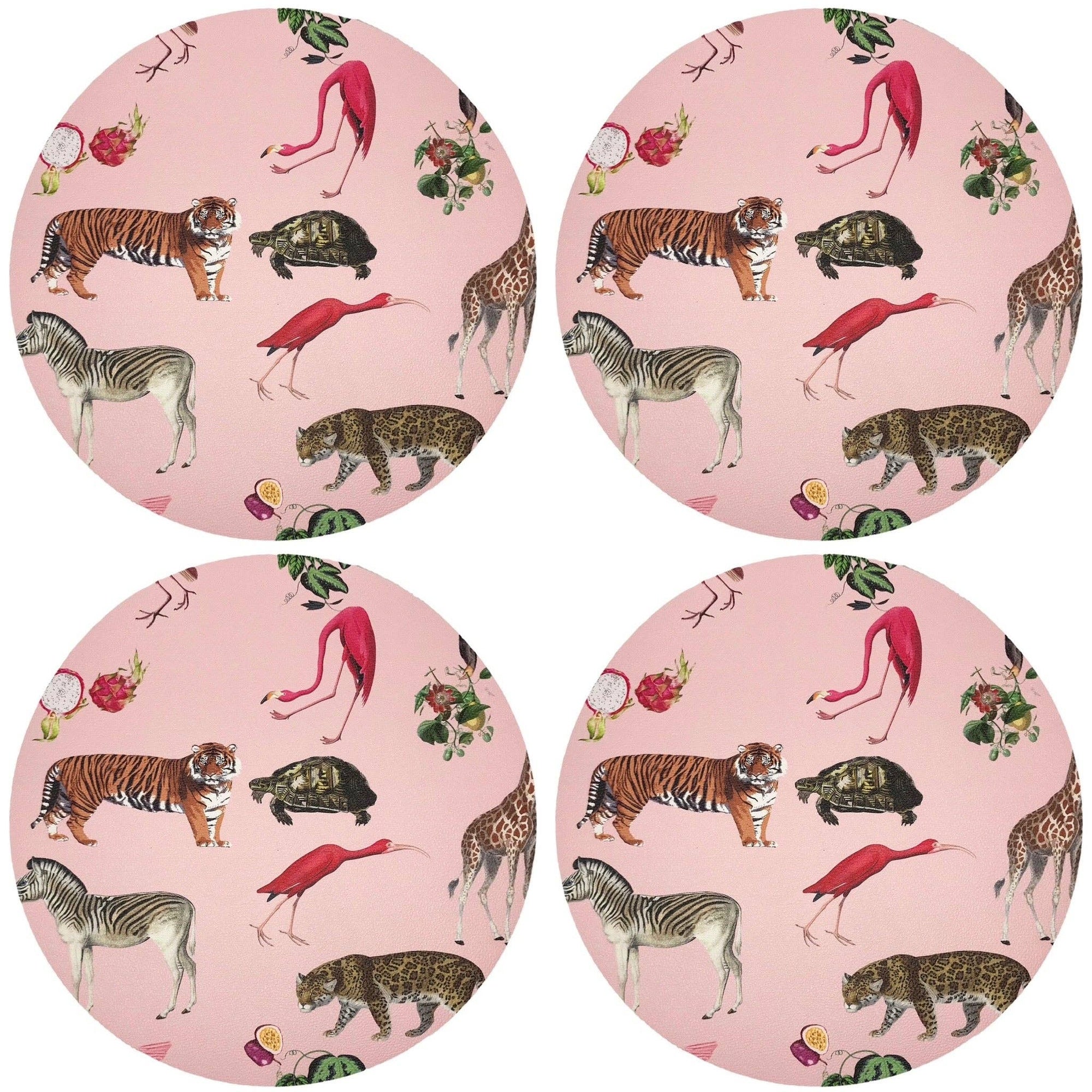 Exotix Flamingo 16" Round Pebble Placemat, Set of 4