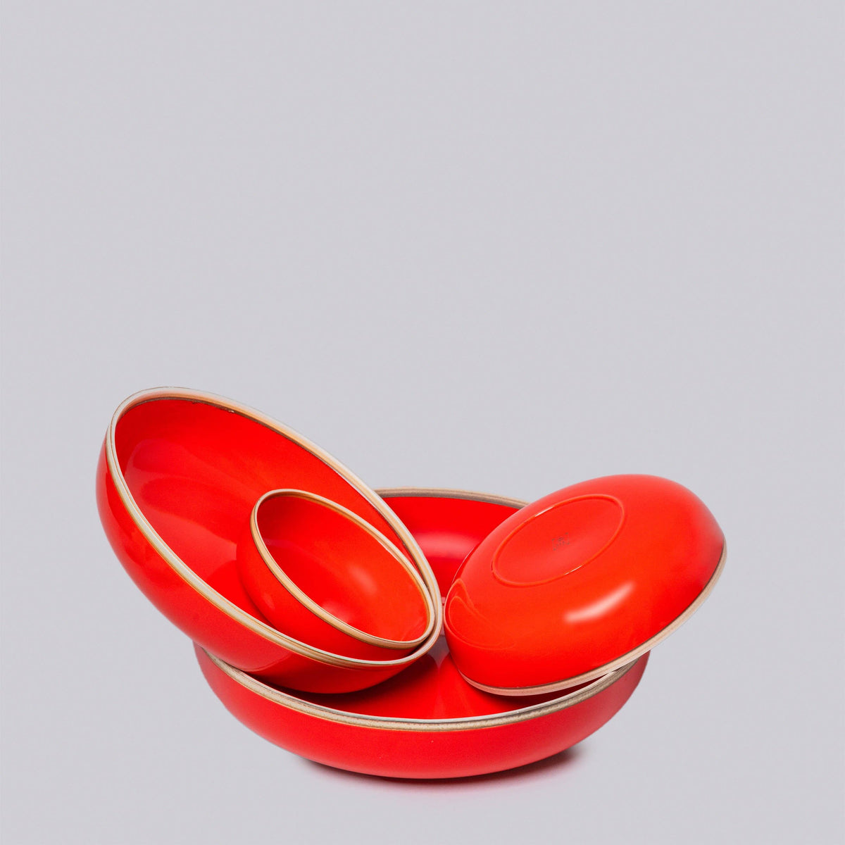 Coral Red Glossy Porcelain Hermit Bowl