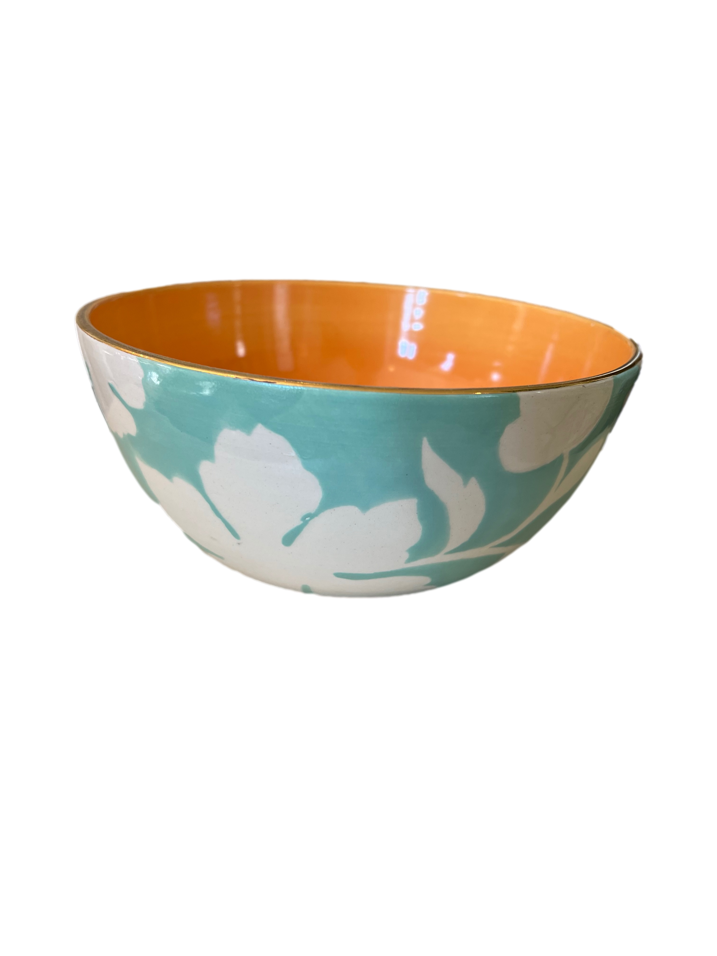 Candy Dish (Brearley Toile) Aqua (Orange Color Inside The Bowl)