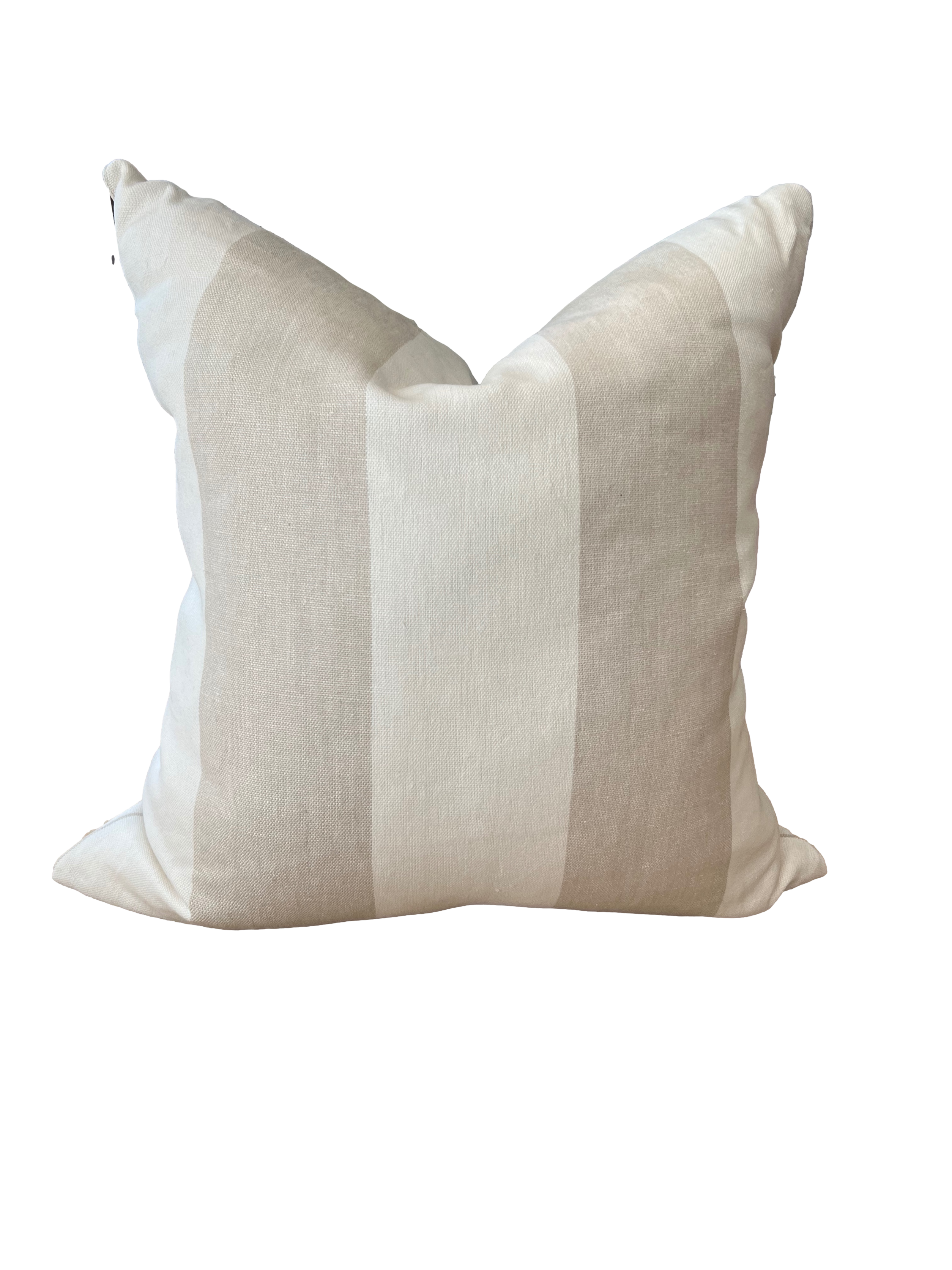 Cream and Tan Wide Stripe  Linen Pillow