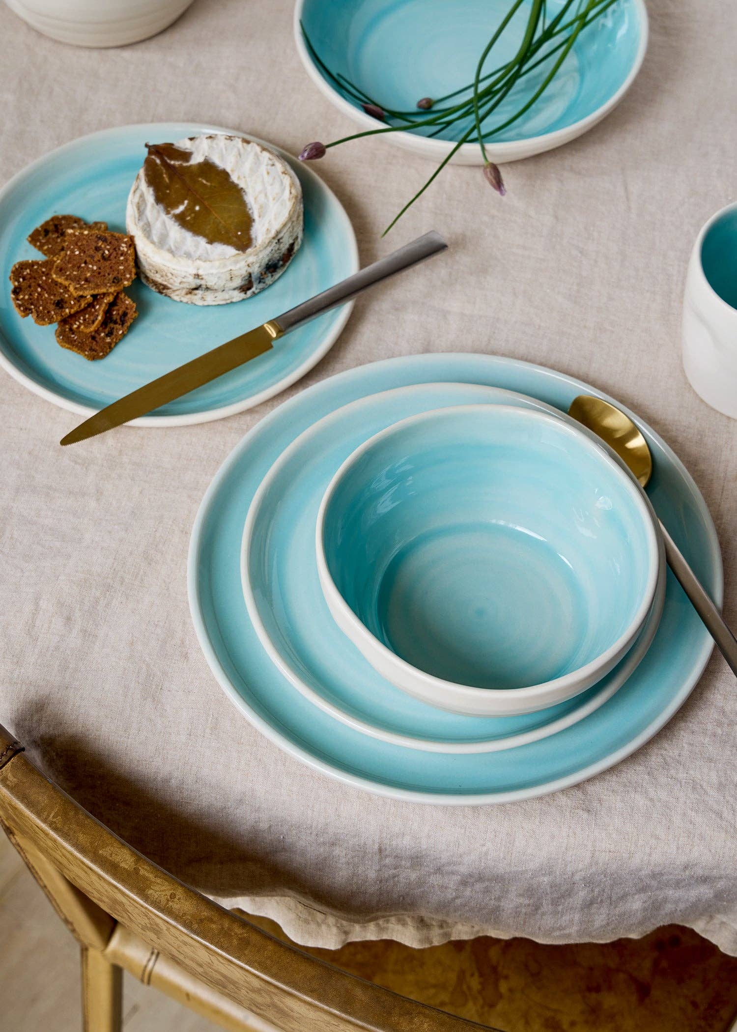 Pinch Aqua Stoneware Large Salad Serving Bowl