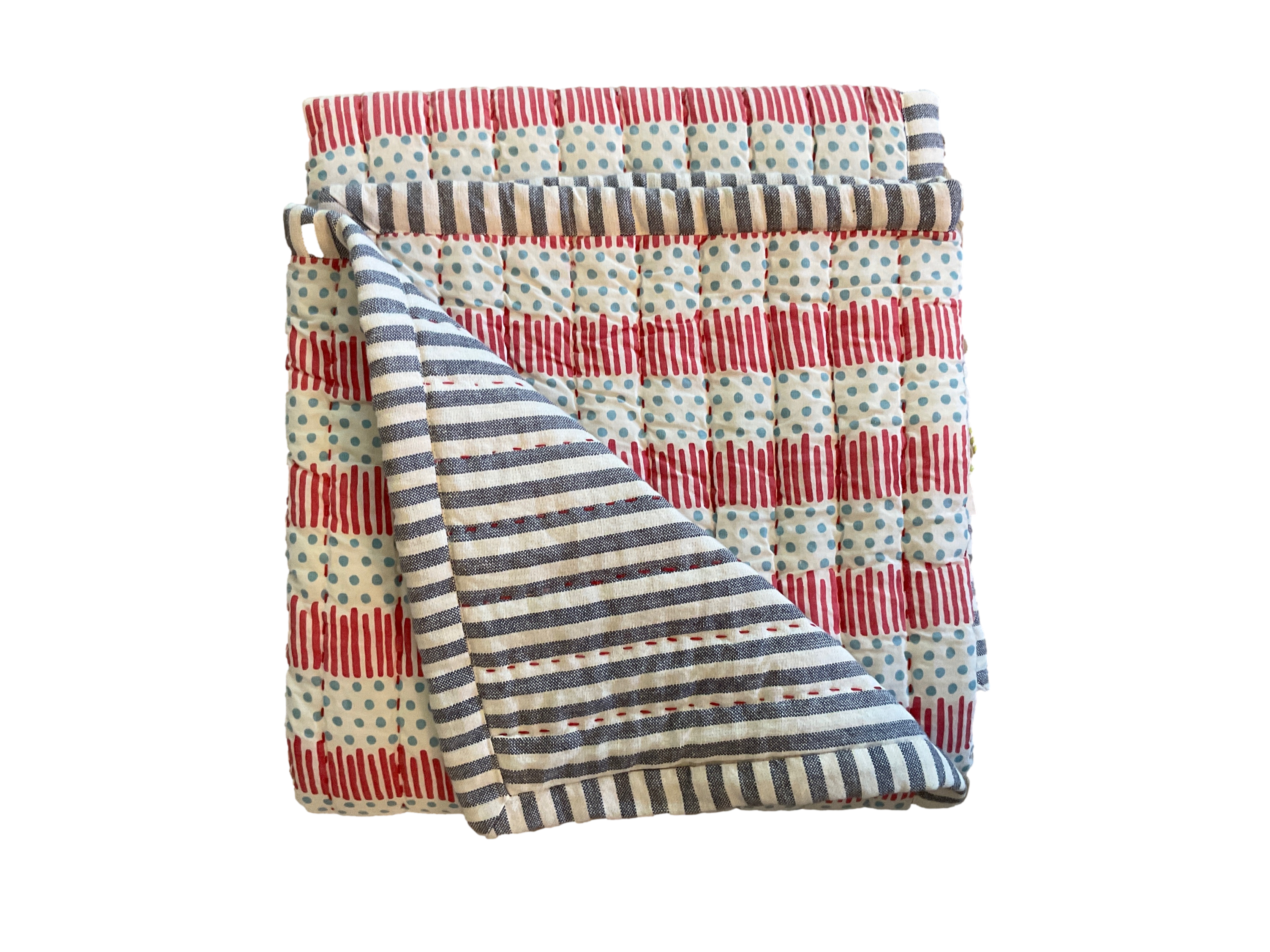 Tomato and Blue Stripes and Dot Play Blanket