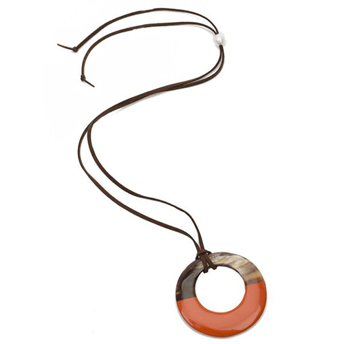 Buffalo Horn Pendant with Lacquer-Poppy