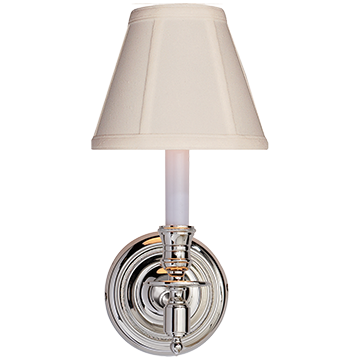 French Single Sconce in Polished Nickel with Tissue Shade