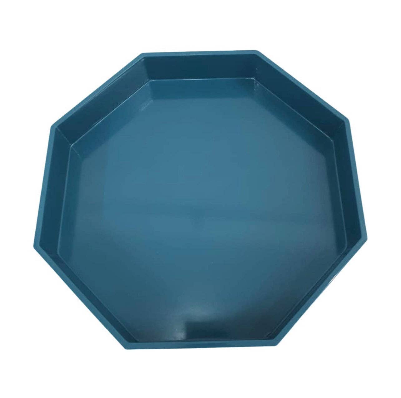 Large Octagonal Lacquered Tray, Peacock Blue